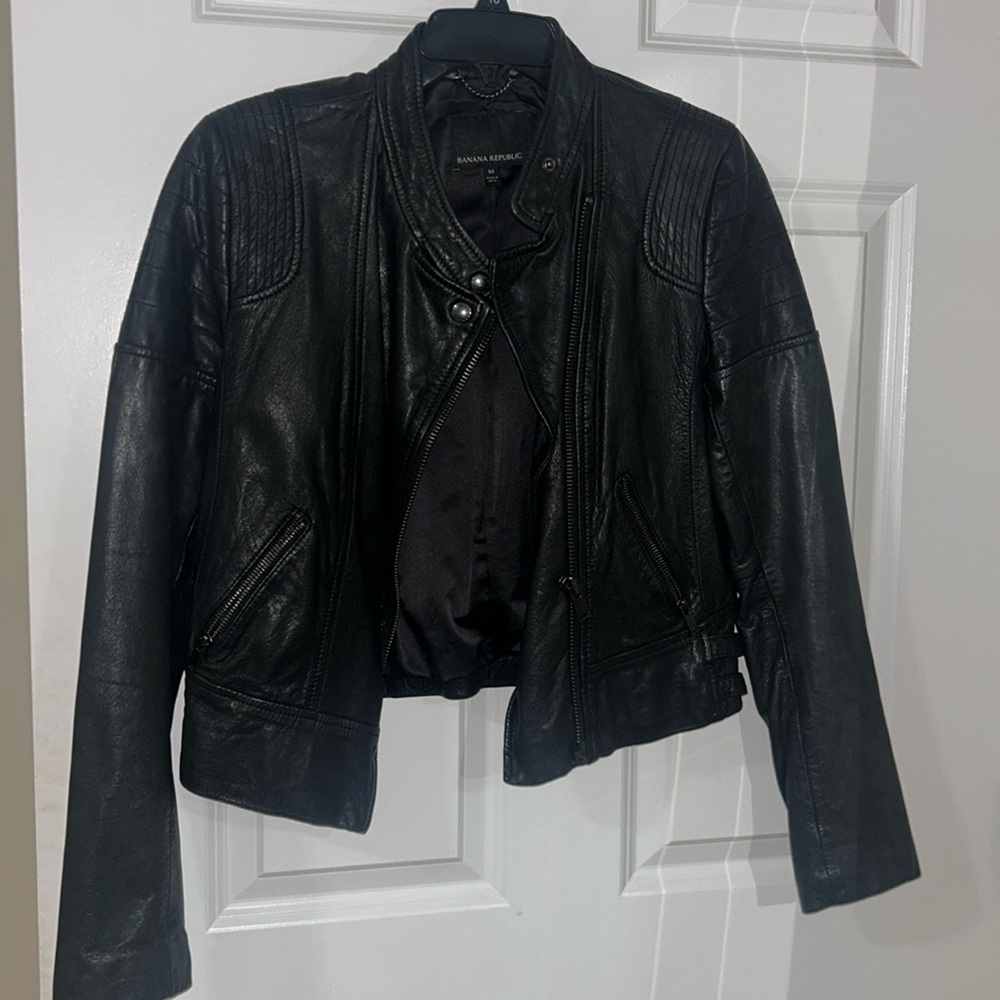 Black leather cropped jacket
